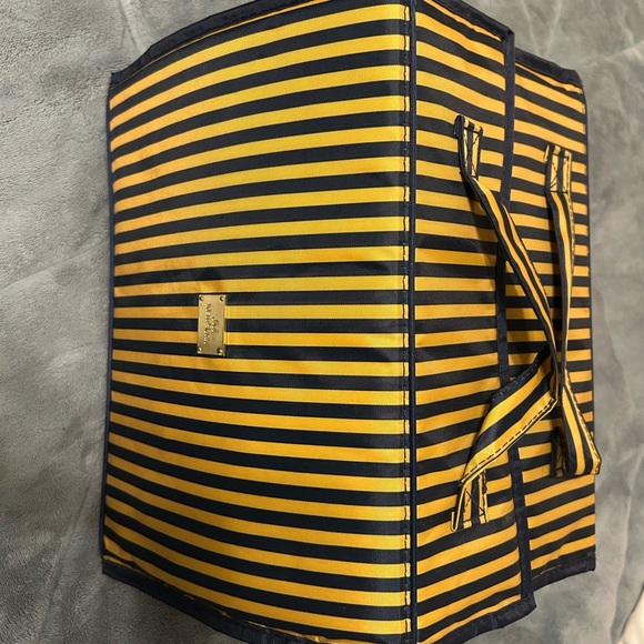 Joy Mangano Yellow Gold and Navy Trio Travel Bag with Bold Stripes - Picture 1 of 4